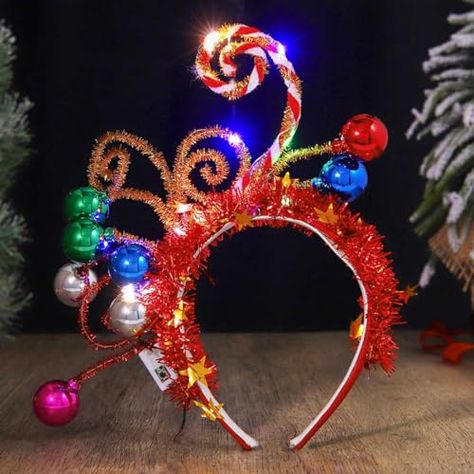 CAKURE LED Christmas Headband Light Up Christmas Ball Headbands Xmas Hair Hoop Holiday Party Costume Headwear Hair Accessories (Type 1) Candy Shapes, Eve Costume, Holiday Party Hair, Glowing Hair, Christmas Headbands, Carnival Parties, Xmas Balls, Headband Christmas, Christmas Hair Accessories