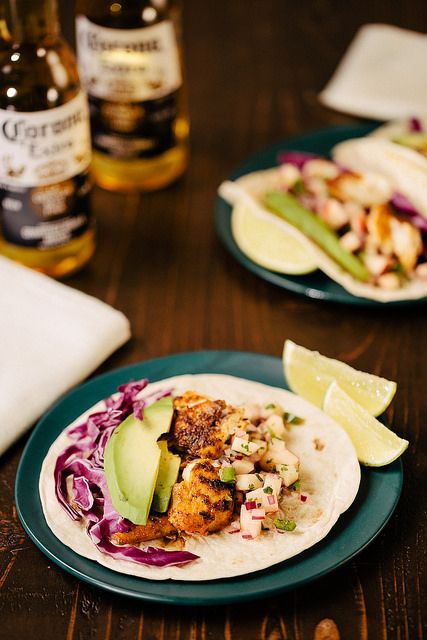 Tilapia Tacos with Apple Salsa | Blog | Gelson's Tilapia Tacos, Apple Salsa, Mushroom Tacos, Eating Tacos, Salsa Ingredients, Baked Squash, Avocado Cream, Pineapple Salsa, Mango Salsa