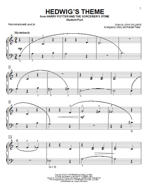 Download Piano Adventures sheet music to Hedwig's Theme by Nancy and Randall Faber and print it instantly from Sheet Music Direct. Hedwigs Theme Piano, Runaway Aurora, Piano Pedagogy, Teaching Piano, Piano Ideas, Beginner Piano, Piano Playing, Piano Recital, Blues Piano