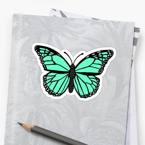 "Mint Green Monarch Butterfly " Sticker by MadeByArmania | Redbubble Pastel Mint, Hand Drawn Design, Monarch Butterfly, Glossier Stickers, Hardcover Journals, Designs To Draw, Mint Green, Hand Drawn, Independent Artist