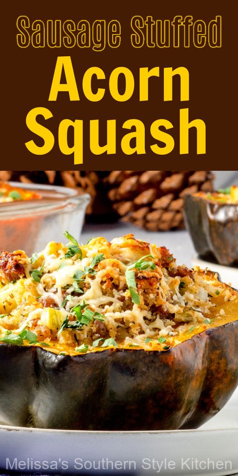 Roasted Butternut Squash Seeds, Acorn Squash Baked, Sausage Stuffed Acorn Squash, Stuffed Acorn Squash, Acorn Squash Recipes, Baked Squash, Sausage Casserole, Mild Italian Sausage, Squash Casserole