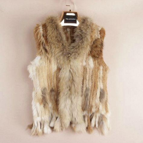 $89.83 New High Quality Real Rabbit Fur Vest Raccoon Fur Collar Women Knitted Fur Gilet - Brown Yellow, Material: 100% natural Real Knit Rabbit Fur and Raccoon Fur, Do not change color, Not allergic, Romantic and elegant, high quality,  windproof and warm, exquisite workmanship. Real Fur Vest, Rabbit Fur Vest, Fur Gilet, Rex Rabbit, Winter Vest, Vest Coat, Casual Vest, Fur Vest, Real Fur