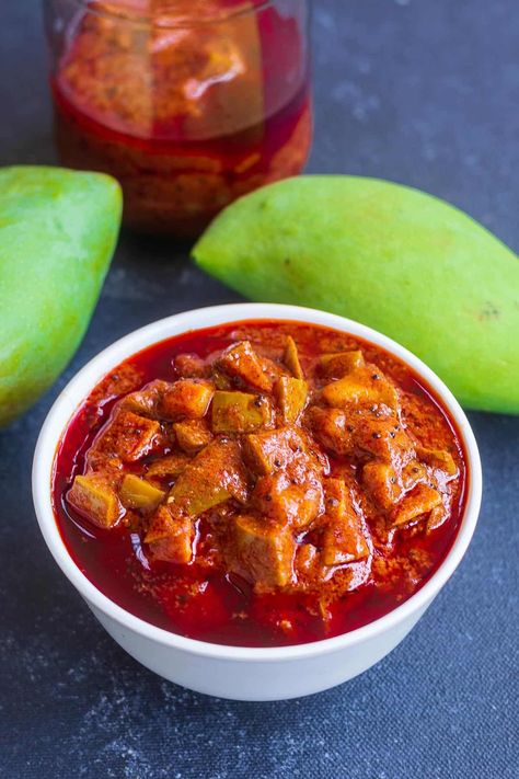 Mango Pickle Recipe - Mango Oorugai - Tickling Palates Pickle Brands, Indian Pickles, Pickle Mango Recipe, Kurma Recipe, Recipe Mango, Sour Pickles, Mango Pickle, Best Pickles, Pickle Recipe