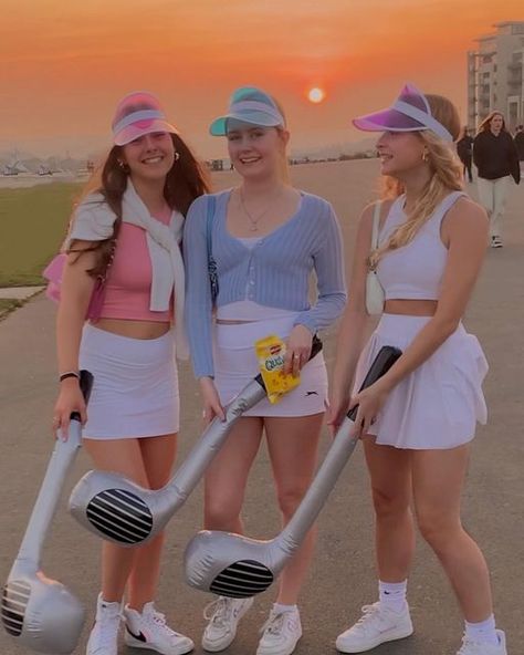 Golf Dress Up Costume, Pub Golf Costume, Otley Run Fancy Dress, Golf Barbie Costume, Golf Costume Ideas, Golf Bachelorette Outfits, Bachelorette Golf Theme Outfits, Otley Run Costume, Golf Party Outfit Women