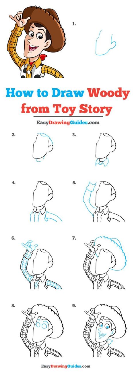 Learn to draw Woody from Toy Story. This step-by-step tutorial makes it easy. Kids and beginners alike can now draw a great looking Woody from Toy Story. Drawing Toy Story Characters, Woody Toy Story Painting, How To Draw Woody Toy Story, Disney Doodles Step By Step, Disney Art Drawings Easy Step By Step, Toy Story Art Drawing, Woody Toy Story Drawing Easy, How To Draw Toy Story Characters, Woody Drawing Easy