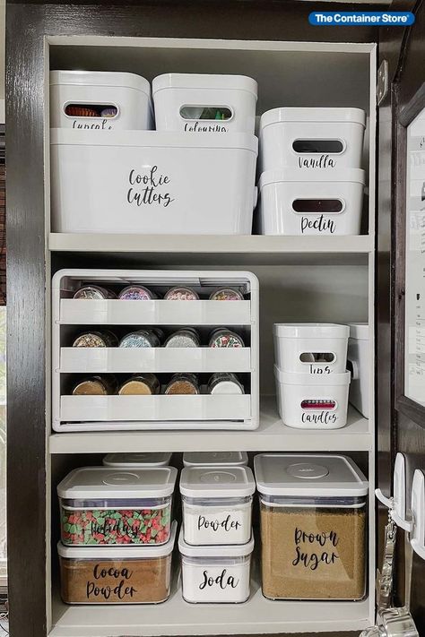 Baking Supplies Organization, Organizing Spices, Baking Storage, Small Pantry Organization, Home Bakery Business, Cheap Organization, Stackable Bins, Small Kitchen Organization, Storage Products