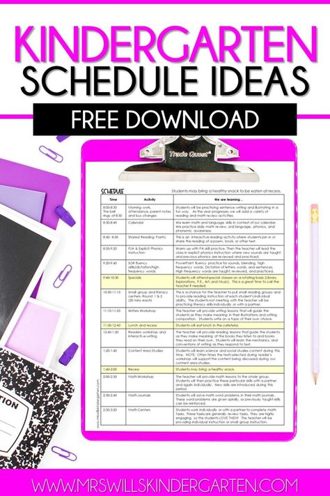 Kindergarten schedule! The BEST kindergarten schedule to help you fit it all in! Academic and developmentally appropriate kindergarten activities that will keep your students engaged and learning! FREE Editable Schedule Included. Kindergarten Circulum, Kindergarten Schedule, Schedule Ideas, Math Review Activities, Fall Lesson Plans, Daycare Decor, Interactive Writing, Fall Lessons, Station Activities