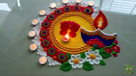 Rangoli Designs For Lakshmi Puja, Lakshmi Ji Rangoli, Rangoli Ideas Diwali, Happy Diwali Rangoli Aesthetic, Rangoli Designs With Diyas, Rangoli For Lakshmi Pooja, Diya Rangoli Designs Diwali, Unique Rangoli Designs Diwali Latest, Diwali Rangoli Designs Unique