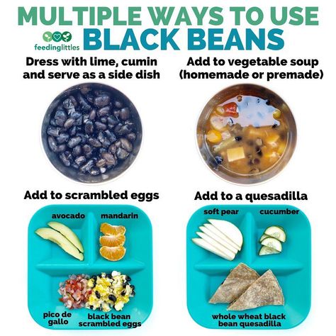 Canned or dried black beans are a shelf stable food that's inexpensive and easy to use! Plus black beans pack a powerful nutritious punch. It's a great food for adults, as well as toddlers and babies starting solids the baby-led weaning way. Extra ideas included in the post.  #cannedfood #blackbeans #feedinglittles #feedingthefamily Picky Eating Toddler, Dietitian Tips, Repurpose Leftovers, Starting Solids Baby, Family Friendly Breakfast, Prevent Food Waste, Starting Solids, Picky Eating, Toddler Food