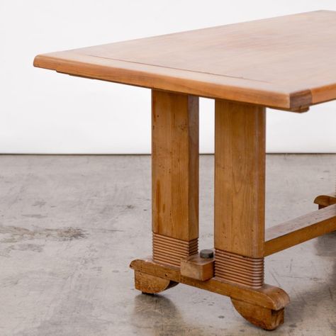 Brutalist walnut dining table with H-stretcher base, extendable at both ends (no leaves), designed by Charles Dudouyt, France circa 1940's. Brutalist Table, Charles Dudouyt, Walnut Dining Table, Table Dining, Leaf Table, Walnut, Dining Table, France, Road