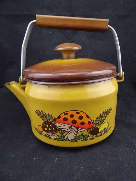 Vintage Enamelware Mushroom Teapot Kettle Original Retro Kitchen Decor | #1927875385 Mushroom Teapot, Vintage Mushroom Decor, Retro Teapot, Merry Mushroom, 1970s Kitchen, Mushroom Tea, 70s Decor, 70s Home Decor, Retro Kitchen Decor