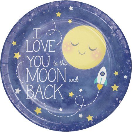 To the Moon & Back 9 inch Dinner Plates, 8pk, Multicolor Bebe Shower, Baby Shower Party Themes, Moon Baby Shower, Moon Baby, Space Baby, Baby Shower Supplies, Girls Disney, Baby Shower Party Supplies, Star Baby Showers