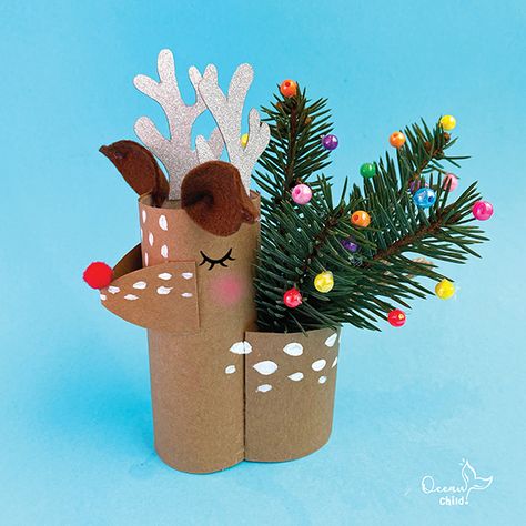 Paper Roll Reindeer, Paper Roll Christmas, Craft For Christmas, Dinosaur Christmas Tree, Christmas Angel Crafts, Reindeer Craft, Dragon Crafts, Vase Crafts, Fun Christmas Crafts