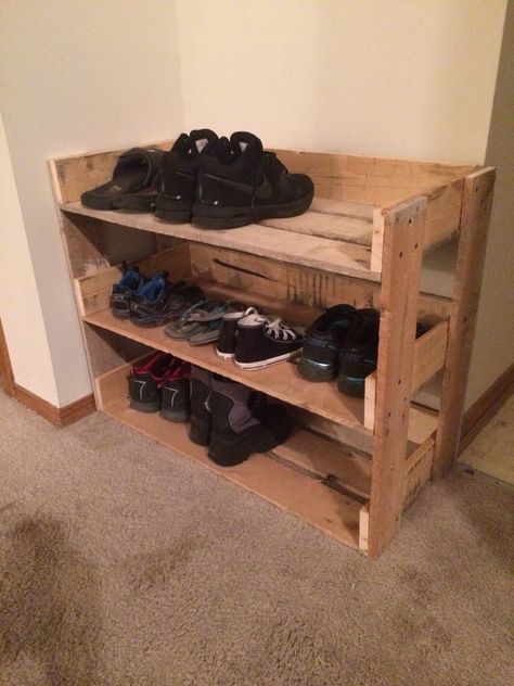 Pallet Wood Shoe Rack Diy Projects, Shoe Rack Under Bed, Wall Shoe Storage, Pallet Shoe Rack, Shoe Rack With Shelf, Wood Shoe Storage, Wood Shoe Rack, Diy Shoe Rack, Wooden Shoe Racks