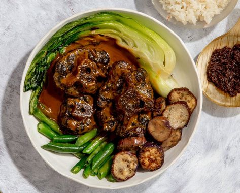 Oxtail Stew in Peanut Sauce (Kare-Kare) Recipe - NYT Cooking Kare Kare Recipe, Persimmon Pudding, Oxtail Stew, Filipino Recipe, Oxtail Recipes, String Beans, Kare Kare, Cooking White Rice, Nyt Cooking