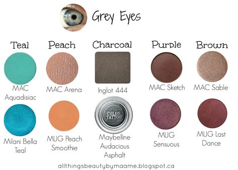 Eyeshadow For Grey Eyes, Grey Green Eyes, Mac Eyeliner, Grey Eye Makeup, Hazel Color, Blue Eyeshadow Looks, Blue Eyes Pop, Grey Eyeshadow, Grey Eyes