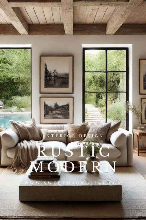 Modern Rustic Decor: The Essential Guide - Sweet Magnoliaa Navajo Decor Living Room, Western Style Decor Living Room, Rustic Elegant Interior Design, Modern Ranch Decor Interiors, Elegant Western Home Decor, Rustic Modern Home Decor Living Room, Rustic European Decor, Rustic Elegance Home, Rustic Luxury Living Room