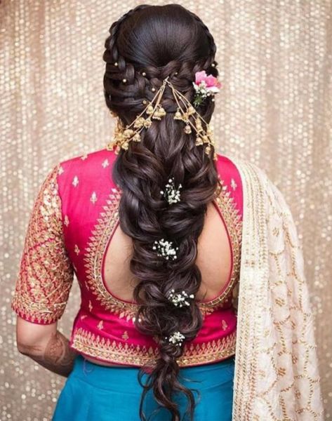 Puffy Fishtail Braid Wedding Reception Hairstyles, Messy Braided Hairstyles, Wedding Party Hairstyles, South Indian Wedding Hairstyles, Reception Hairstyles, Hairstyles For Indian Wedding, Fishtail Braid Hairstyles, Saree Hairstyles, Fishtail Braids