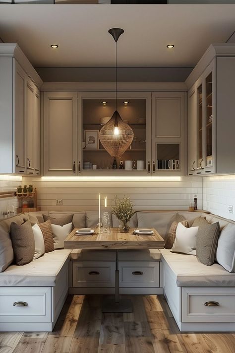 Corner Bench Seating Design Ideas - Remodr Kitchen With Seating Area, Kitchen Booth Seating, Built In Kitchen Seating, Kitchen Diner Ideas, Corner Bench Kitchen Table, Corner Seating Kitchen, 2025 Kitchen, Kitchen Corner Bench, Seating In Kitchen