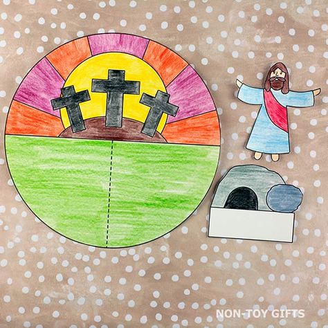 He Is Risen Diorama Craft with PRINTABLE - Non-Toy Gifts He Has Risen Craft, He Is Risen Craft, Easter Jesus Crafts, Resurrection Crafts, Paper Diorama, Jesus Has Risen, The Easter Story, Easter Sunday School, Jesus Crafts