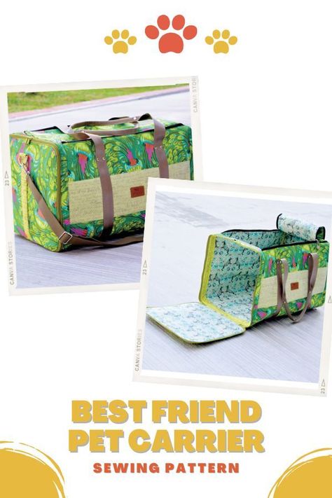 DIY pet carrier sewing pattern. This amazing sewing pattern creates a small pet carrier for your little dog, cat, rabbit or guinea pig. This sturdy basket has strong handles, a wide zipper door, and mesh for fresh air. Advanced sewing pattern for a pet carrier. SewModernBags Diy Pet Carrier, Cat Carrier Bag Diy Free Pattern, Pet Carriers Diy Sewing Patterns, Cat Carrier Diy, Pet Carrier Diy, Pet Carrier Purse, Small Dog Carrier Bag, Homemade Dog Toys, Dog Carrier Purse