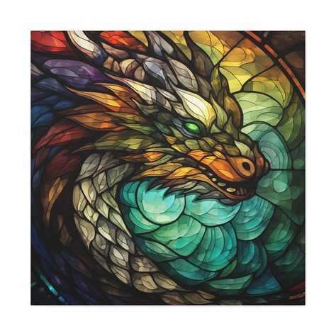 Dnd Stained Glass Art, Dragon Stained Glass Pattern, Gallery Glass Patterns, Mosaic Dragon, Stained Glass Fairy, Stained Glass Dragon, Color Projects, Fractals Art, Colorful Dragon