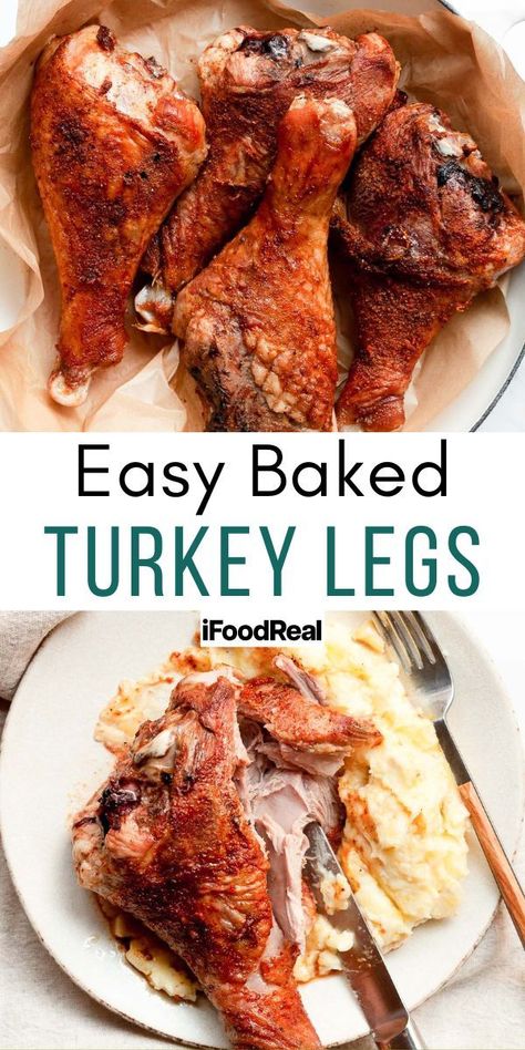 Easy baked turkey legs. Drumstick Recipes Baked, Easy Baked Turkey, Turkey Drumstick Recipe, Baked Turkey Legs, Drumstick Recipes Oven, Roasted Turkey Legs, Slow Roasted Turkey, Turkey Leg Recipes, Turkey Drumsticks