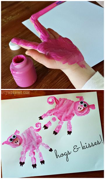 Handprint Pig Valentine Craft for Kids | CraftyMorning.com Hand Print Art, Valentines Bricolage, Pig Crafts, Easy Valentine Crafts, Footprint Crafts, Valentine's Day Crafts For Kids, Farm Crafts, Valentine Crafts For Kids, Farm Art