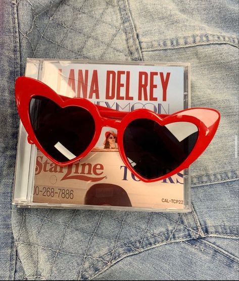 Lana dey rey honeymoon album, lana del rey cd, LDR Lana Del Rey Cd, Honeymoon Album, Vintage Americana Aesthetic, Athleisure Essentials, Lana Del Rey Honeymoon, Athleisure Accessories, Americana Aesthetic, Heart Glasses, Shaped Sunglasses