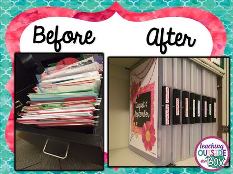 You guys.  I may have discovered a classroom organizational game changer!  And it only took 11 years of frustration, messy files, and bulky binders! Before I share this new tool, let me give you a … Admin Ideas, Teaching Organization, Class Organization, Classroom Storage, Classroom Organisation, Organization And Management, Hanging Files, Homeschool Organization, Teacher Organization