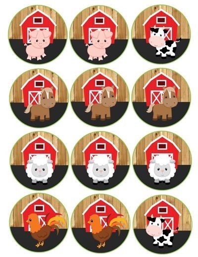 Farm Animal Cupcakes, Wood Decorations, Farm Theme Birthday, Farm Animal Party, Farm Animals Birthday Party, Farm Themed Birthday Party, Barn Animals, Barnyard Party, Animal Cupcakes