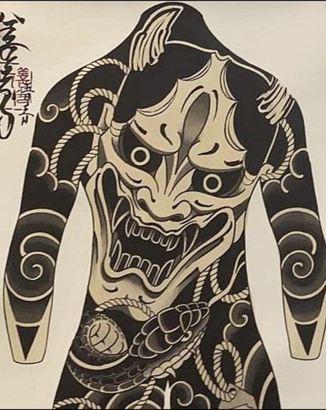 Traditional Back Tattoo, Japanese Demon Tattoo, Japanese Back Tattoo, Oni Tattoo, Illusion Tattoos, Optical Illusion Tattoos, Japanese Flower Tattoo, Full Sleeve Tattoo Design, Full Arm Tattoos