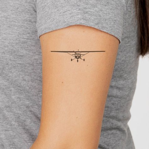 Crop Duster Airplane Tattoo, Prop Plane Tattoo, Vintage Airplane Tattoo, Airplane Spine Tattoo, Cessna 172 Tattoo, Aviation Tattoo Women, Cessna Tattoo, Airplane Tattoo Small, Minimalist Travel Tattoo