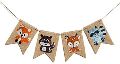 Welcome Home Banners, Woodland Baby Shower Decorations, Forest Party, Kids Birthday Party Decoration, Fox Squirrel, Animals Birthday, Burlap Banner, Forest Animal, Animal Baby Shower