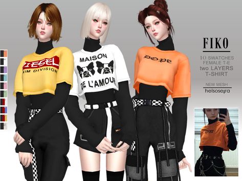 Helsoseira's FIKO - 2 layers T-Shirt Sims 4 Cc Clothes, Die Sims 4, Pelo Sims, The Sims 4 Download, Sims Four, The Sims 2, Sims4 Clothes, Sims 4 Cc Packs