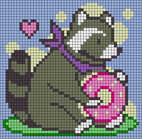 Raccoon Perler Bead Pattern, Raccoon Pixel Art, Perler Beads Raccoon, Character Alpha Pattern, Totoro Alpha Pattern Front And Back, Raccoon Cross Stitch, Animal Alpha Pattern, Raccoon Alpha Pattern, Cute Alpha Patterns