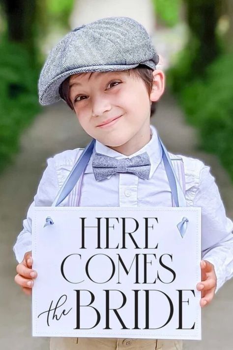 Ring Bearer Sign for Wedding Ceremony - Here Comes The Bride Wedding Banner. Ceremony Signage, Funny Wedding Signs, Ring Bearer Signs, Flower Girl Signs, Ring Bearer Flower Girl, Bride Sign, Girl Sign, Wedding Banner, Popular Wedding