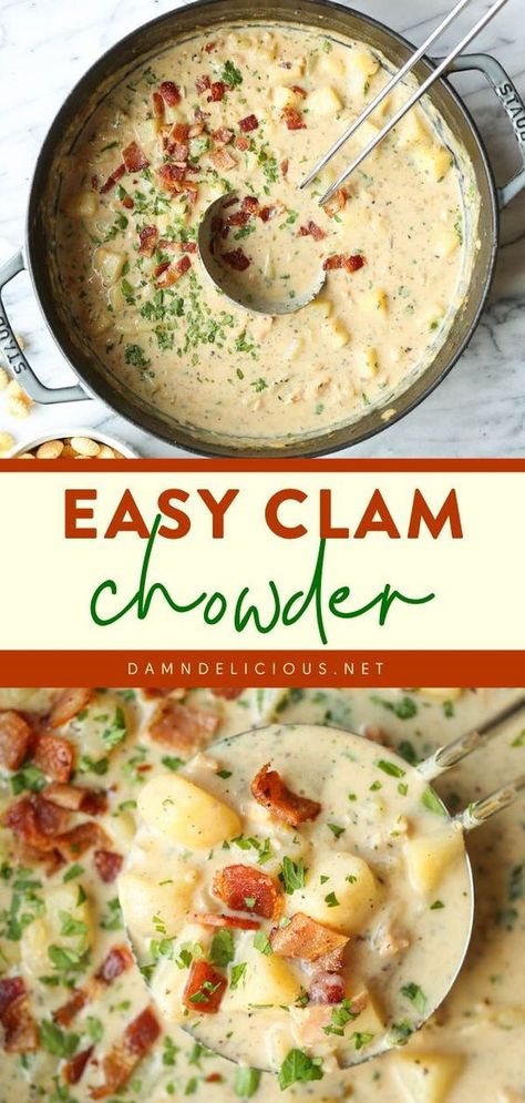 A budget-friendly family dinner idea for tonight! It's the perfect comfort food for any kind of weather. Unbelievably creamy and flavorful, this easy homemade clam chowder recipe is the BEST! Homemade New England Clam Chowder, Canned Clam Chowder Recipe, Easy New England Clam Chowder, Clam Chowder Recipe New England Easy, Clam Chowder With Canned Clams, Clam Chowder Easy, Clam Chowder Recipe, New England Clam Chowder, Chowder Soup