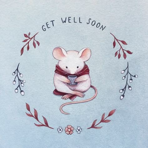 Watercolour Mouse, Mouse Drawing, Get Well Wishes, Tatty Teddy, Cute Mouse, Get Well Soon, Watercolor Cards, 귀여운 동물, Cute Illustration