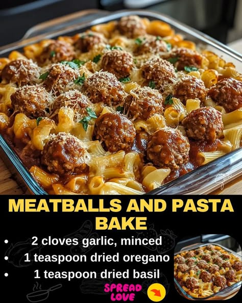 Meatballs and Pasta Bake Meat Feast Pizza, Meatballs And Pasta, Slow Cooker Salisbury Steak, Mexican Casserole Recipe, Meatball Pasta, Dried Parsley, Beef Casserole Recipes, Pasta Dinner Recipes, Easy Homemade Recipes