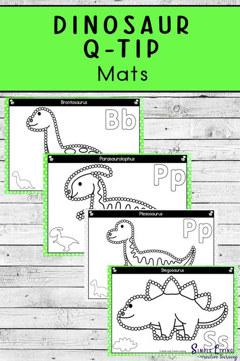 This set of Dinosaur Q-Tip Mats is a great way for young children to work on their writing skills and fine motor skills. Study Craft, Q Tip Painting, Led Pencils, Dinosaur Eggs, Q Tip, Uppercase And Lowercase Letters, Creative Learning, Pre Writing, Preschool Ideas