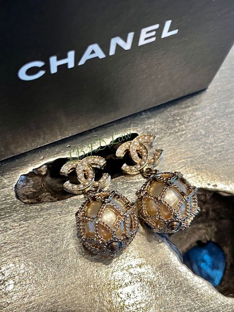 CHANEL 19C Cage Earrings Gold Crystal Ball Pearl Drop Classic CC Studs UNICORN Cage Earrings, Vintage Chanel Earrings, My Life My Way, Vintage Chanel Jewelry, Chanel Earrings, Chanel Jewelry, Gold Crystal, Pearl Charms, Vintage Chanel