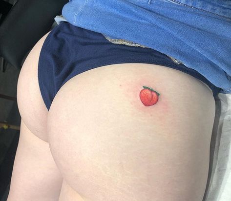 Peach Tattoo Buttcheek, Buttcheek Tattoo, Peach Tattoo, Cute Small Tattoos, Redhead Girl, Brunette Girl, Tattoos Ideas, Tattoo Placement, Pretty Tattoos