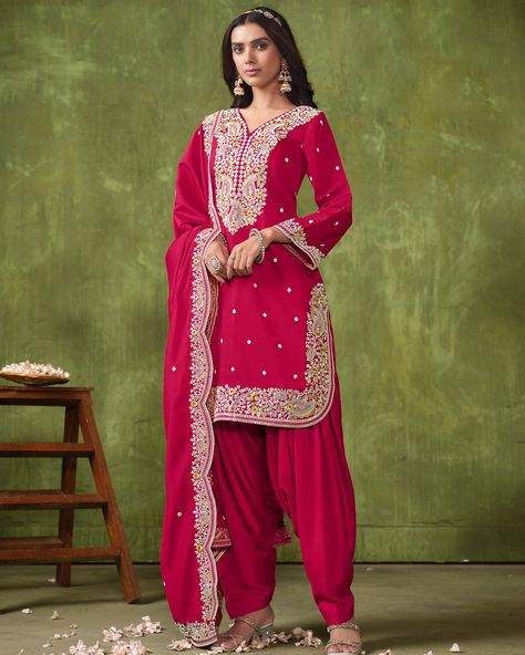 CATALOG: 14389 Price Range Rs. 1775/- Garb These Party Wear Patiyala Suit in Fine Colored Pair With Bottom And Dupatta.These Top And Dupatta Are Fabricated On P V Chanderi (Roman Silk)Pair With Santoon Bottom.Its Beautified With Santoon Inner.Its Beautified With Designer Embroidery Work. Just click on the link for any assistance: https://wa.me/919409462680 #ShortKurti #CasualWear #Fancy #Ethnic #Designer #Kurti #ShortKurti #Smart #Dress #Saree #SalwarKameez #EthnicDress #LoveForEthnic #Fes... Suit Salwar Design, Patiala Suit Salwar, Lehenga Palazzo, Wedding Ootd, Patiyala Dress, Patiala Salwar Suits, Patiyala Suit, Indian Bridesmaid Dresses, Designer Embroidery