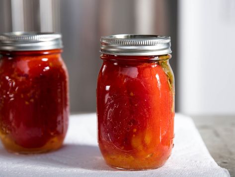 Canned Whole Tomatoes (Using a Pressure Canner or Boiling-Water Bath) Recipe | Serious Eats Canning Process, Produce Recipes, Canning Whole Tomatoes, Canned Tomatoes, Bath Recipes, Pressure Canner, How To Peel Tomatoes, Seasonal Produce, Healthy Changes