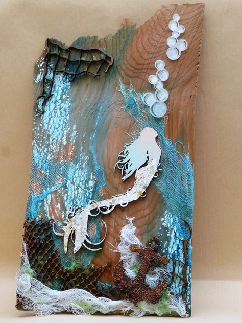 Top 10 Facts, Mermaid Crafts, Mermaid Drawings, Mixed Media Art Canvas, Mixed Media Crafts, Sea Crafts, Ocean Crafts, Seashell Art, Sea Art