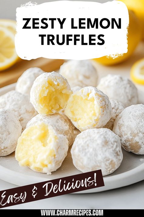 Discover the delightful taste of Zesty Lemon Truffles, creamy bites filled with a bright lemon flavor, perfect for any dessert lover. These tangy treats are coated in luscious white chocolate or dusted with powdered sugar, making them an irresistible snack. Ideal for summer gatherings, party favors, or simply satisfying your cravings, these lemon truffles are easy to make and look stunning on a dessert platter. Perfect for sharing with friends or enjoying a little sweetness on your own, they are sure to brighten your day. Easy Lemon Truffles No Bake, Lemon Balls No Bake, No Bake Sweet Treats, Lemon Truffle, Baking Pastries, Finger Food Desserts, Lemon Truffles, Christmas Pudding Recipes, Easy Truffles