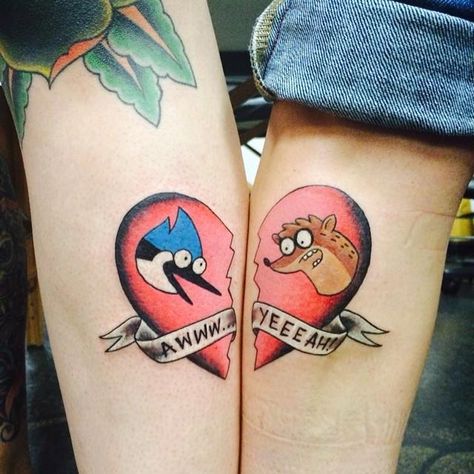 Friends Tattoo Matching Tats, Matching Best Friend Tattoos, Cartoon Character Tattoos, Bff Tattoos, Friendship Tattoos, Regular Show, Matching Tattoo, Best Friend Tattoos, Cartoon Tattoos