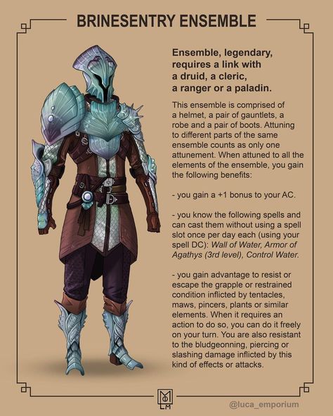 The Fantastic Emporium on Instagram: “This armor was the legendary boon of ocean rangers and guardians from fallen triton empires, protecting the depths of the sea from…” Magic Armor, Dragon Armor, D D Items, Dnd 5e Homebrew, Dnd Dragons, Fantasy Props, Dungeons And Dragons Characters, D&d Dungeons And Dragons, Dnd Art