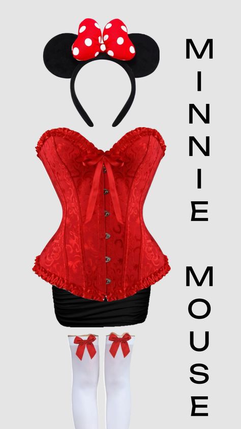 Minnie Mouse Costume For Women, Red Halloween Corset With Corset Back, Minnie Mouse Halloween Costume For Women, Minnie Mouse Womens Costume, Womens Mini Mouse Costume, Disney Outfit, Disney Outfits, Minnie Mouse, Halloween Costumes